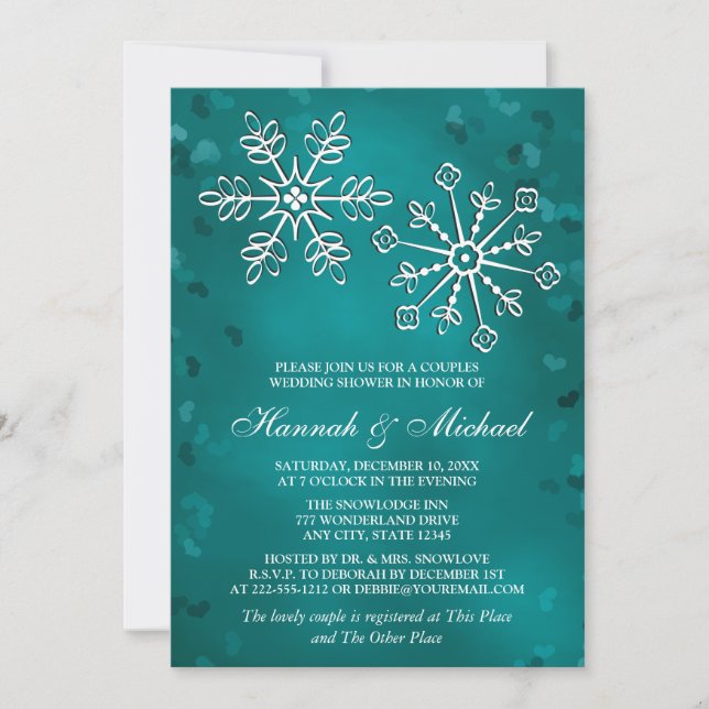 TEAL SNOWFLAKE COUPLES WEDDING SHOWER INVITATION (Front)