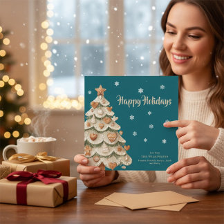 Teal Snowflake Gingerbread Holiday card