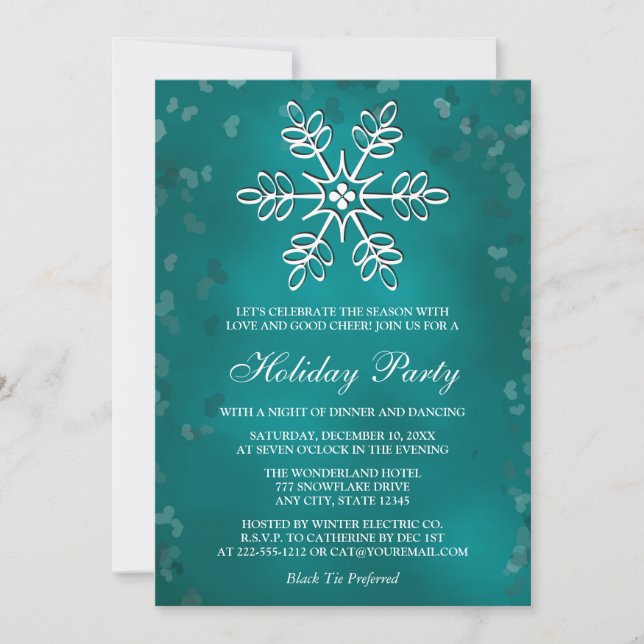 Teal Snowflake Holiday Party Invitations (Front)