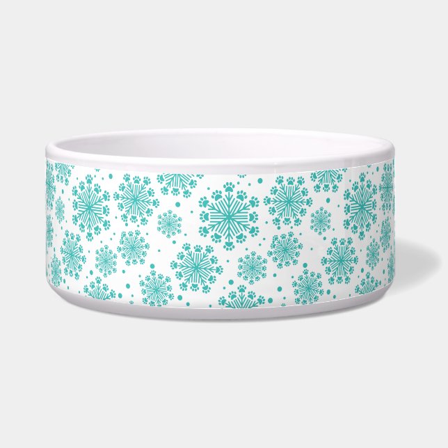 Teal  Snowflake on white with paw print pattern (Front)