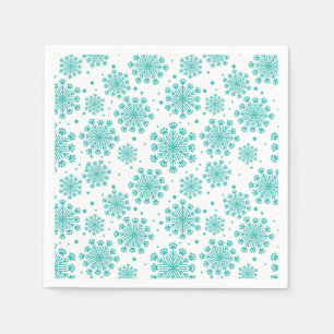 Teal  Snowflake on white with paw print pattern Napkin