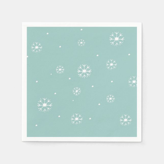 Teal Snowflake Paper Cocktail Napkins (Front)