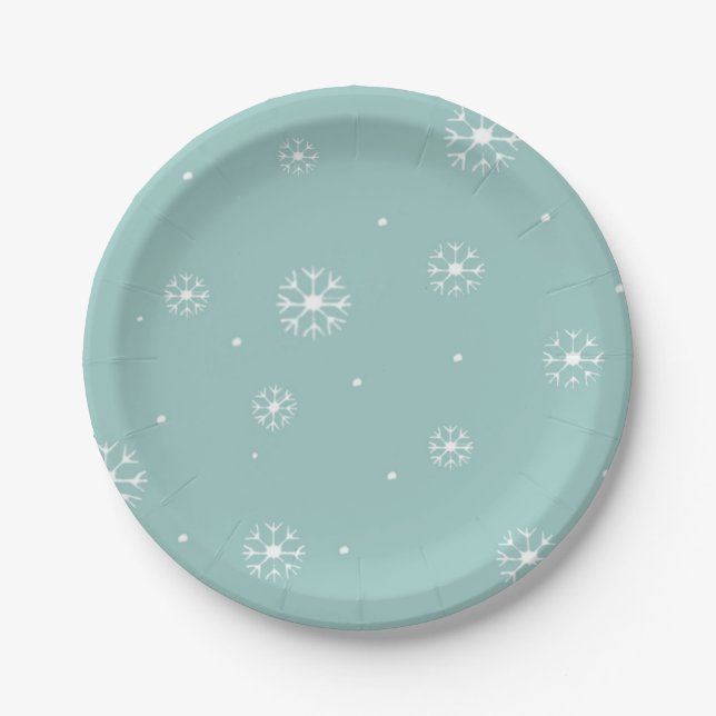 Teal Snowflake Paper Plates (Front)
