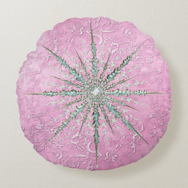 Teal snowflake purple elegant vintage winter  round cushion (Front)