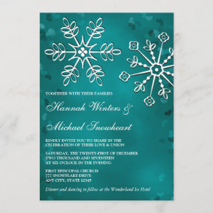 Teal Snowflake Wedding Invitations