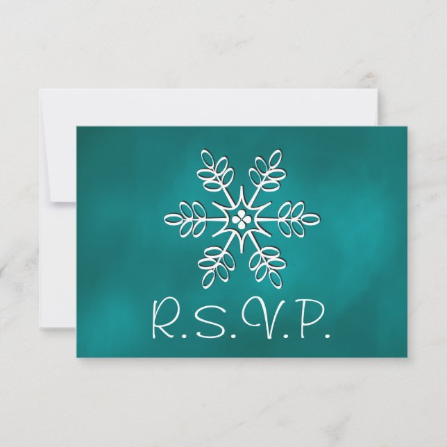 Teal Snowflake Wedding RSVP Response Card (Front)