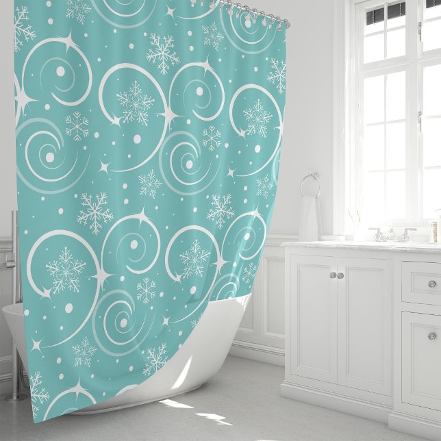 Teal Snowflake Winter Shower Curtain (Creator Uploaded)