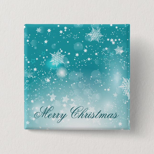 Teal Snowflakes Christmas Holiday | Pin Button (Front)