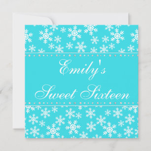 Teal Snowflakes Diamond Sweet 16 Invitation