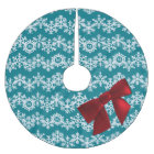 Teal Snowflakes Faux Red Bow Christmas Tree Skirt
