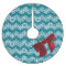 Teal Snowflakes Faux Red Bow Christmas Tree Skirt