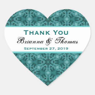Teal Snowflakes Thank You Wedding Heart Sticker