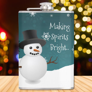 Teal Snowman Winter Scene Christmas Flask