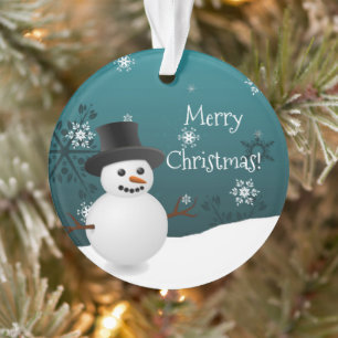 Teal Snowman Winter Scene Christmas Ornament