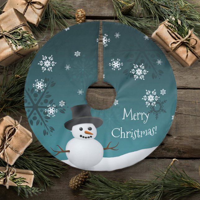 Teal Snowman Winter Scene Christmas Tree Skirt (Teal Snowman Winter Scene Christmas Tree Skirt)