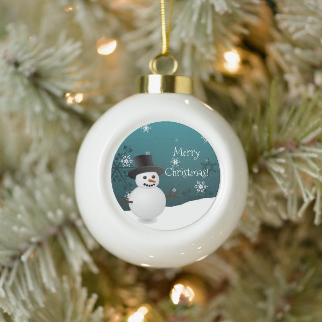 Teal Snowman Winter Scene Framed Ornament (Tree)