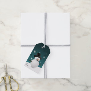Teal Snowman Winter Scenery Christmas Gift Tag
