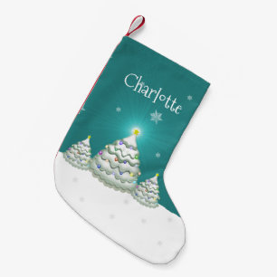 Teal Snowy Christmas Tree Christmas Stocking