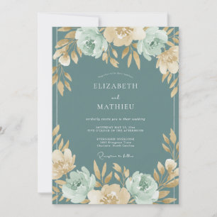 Teal Soft Botanical Bloom Wedding Invitation