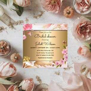 Teal Soiree Shine Gold damask bridal shower Invitation
