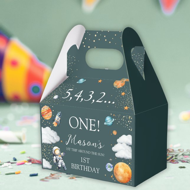 Teal Space Astronaut 1st Birthday Favour Box (Creator Uploaded)