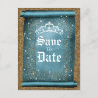 Teal Sparkle Gold Diamond Tiara Scroll Save Date