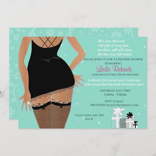 Teal Sparkle Lingerie Bridal Shower Invitation (Front/Back)