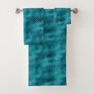Teal Sparkle Mermaid Bath Towel Set