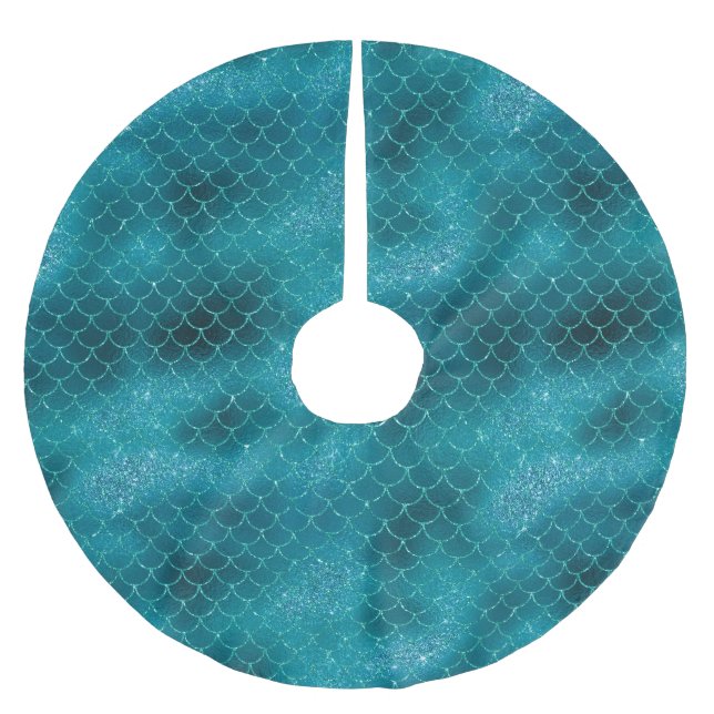 Teal Sparkle Mermaid Brushed Polyester Tree Skirt (Front)
