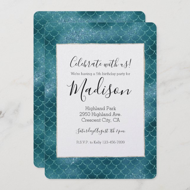 Teal Sparkle Mermaid Invitation (Front/Back)