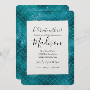 Teal Sparkle Mermaid Invitation