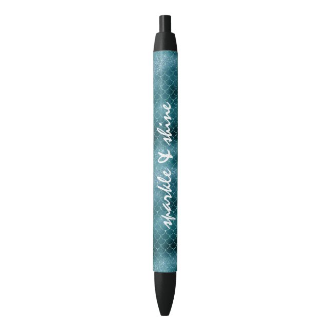 Teal Sparkle Mermaid personalized Black Ink Pen (Front Vertical)