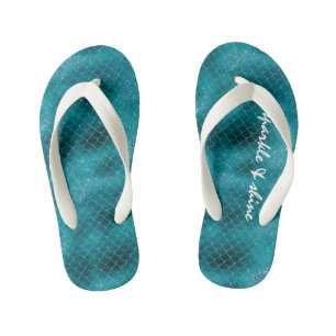 Teal Sparkle Mermaid personalized Kid's Thongs
