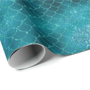 Teal Sparkle Mermaid Wrapping Paper