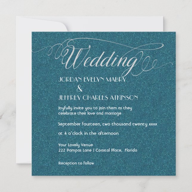 Teal Sparkle Modern Wedding Invitation (Front)