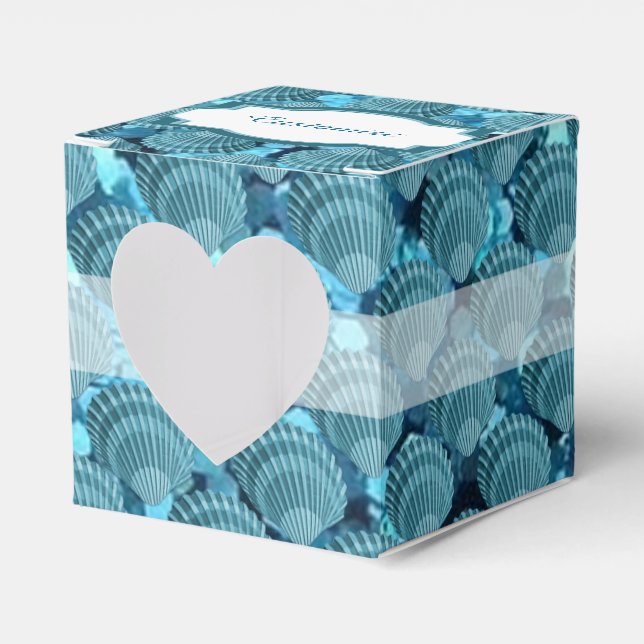 Teal Sparkle Seashell Heart Favour Box (Front Side)