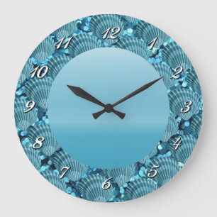 Teal Sparkle Seashell Round Wall Clock