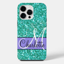 Teal  sparkling glitter monogrammed      Case-Mate