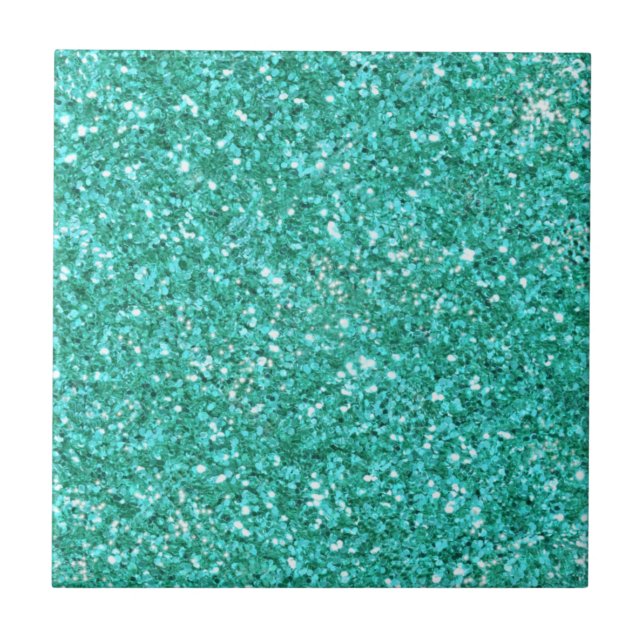 Teal sparkling glitter pattern    ceramic tile (Front)