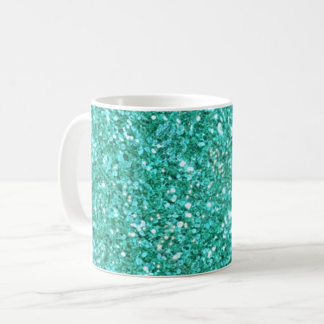 Teal sparkling glitter pattern   coffee mug (Front Left)