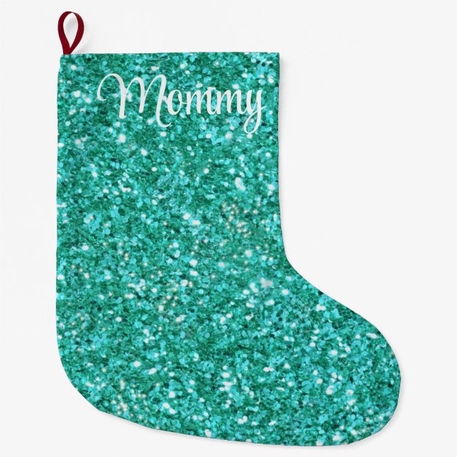 Teal sparkling glitter pattern             large christmas stocking (Front)