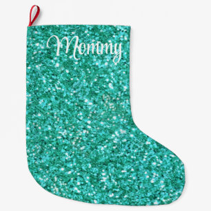 Teal sparkling glitter pattern large christmas stocking
