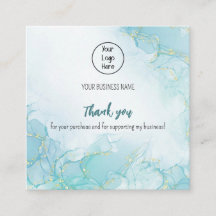 Teal sparkly gradient business card rate thank you