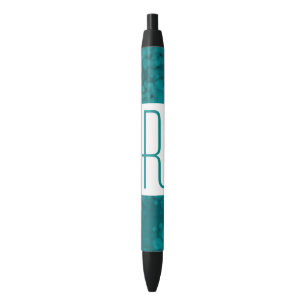 Teal Speckled Monogram Black Ink Pen
