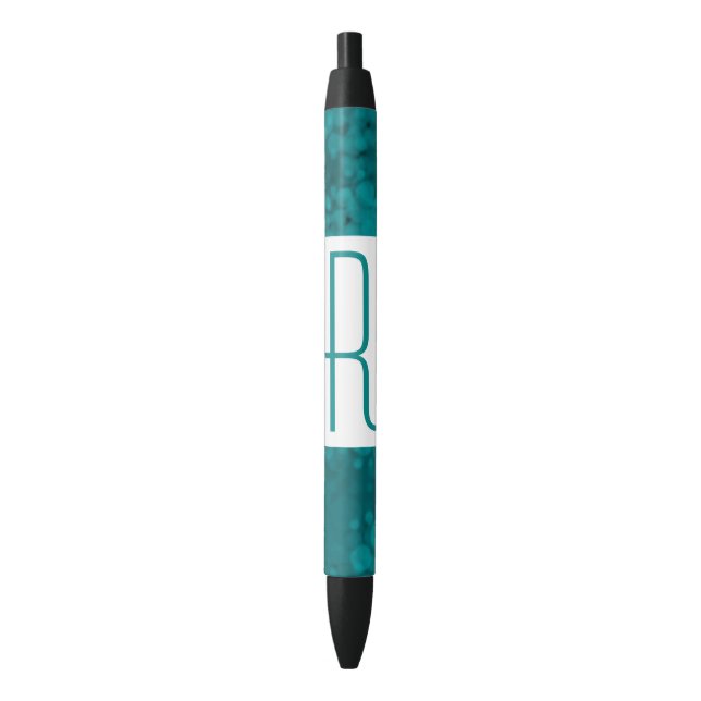 Teal Speckled Monogram Black Ink Pen (Front Vertical)