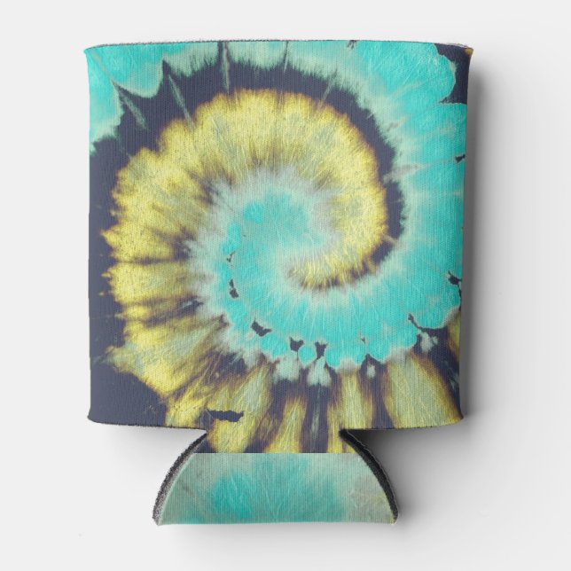 Teal Spiral: Grunge Hippie Texture. Can Cooler (Front)