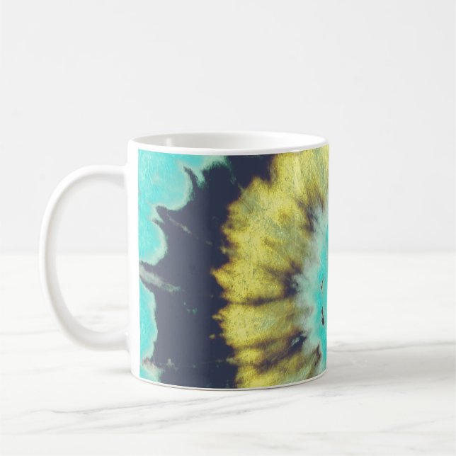 Teal Spiral: Grunge Hippie Texture. Coffee Mug (Left)