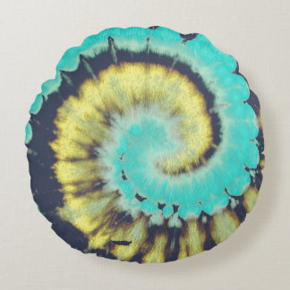 Teal Spiral: Grunge Hippie Texture. Round Cushion