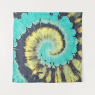 Teal Spiral: Grunge Hippie Texture. Tapestry