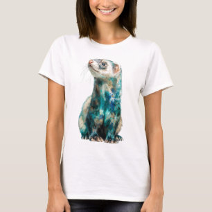 Teal Splashed Artistic Ferret Women T-Shirt